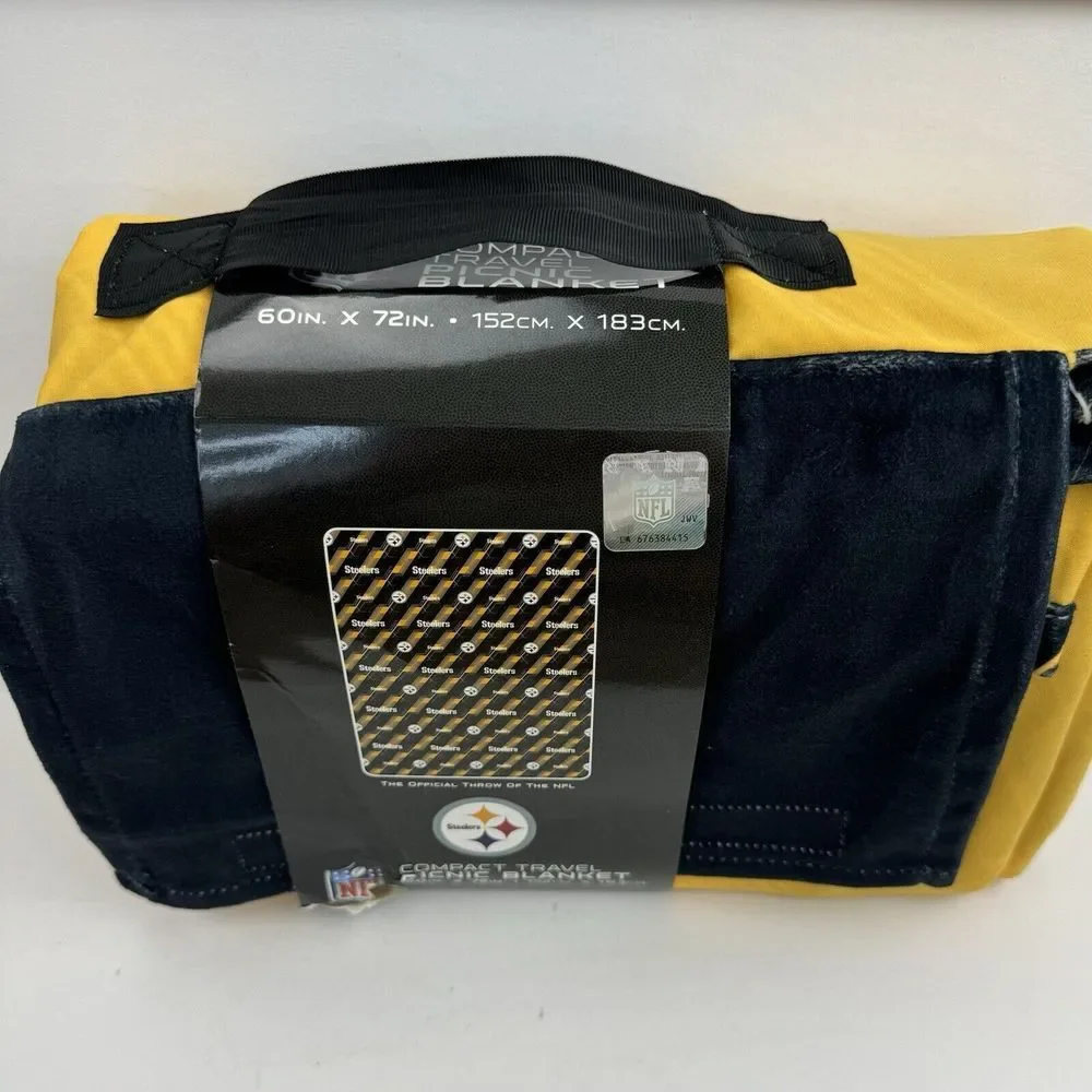 Pittsburgh Steelers Picnic Blanket Black/Gold Team Logo Compact Travel 60x72 NIP